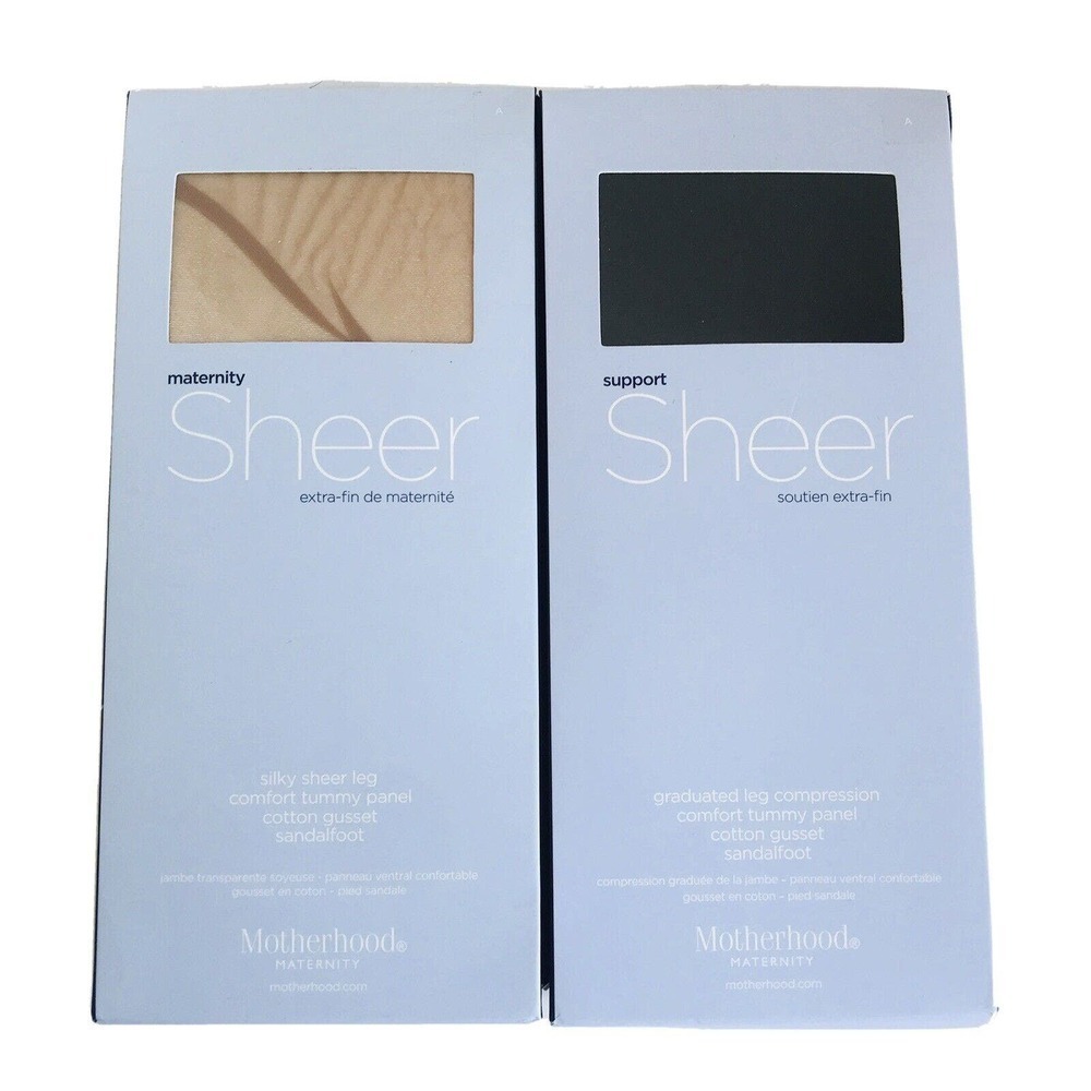 Motherhood Lot Of 2 Pantyhose Nude And Black Comfort Tummy Panel Sz A 100-130 Lb